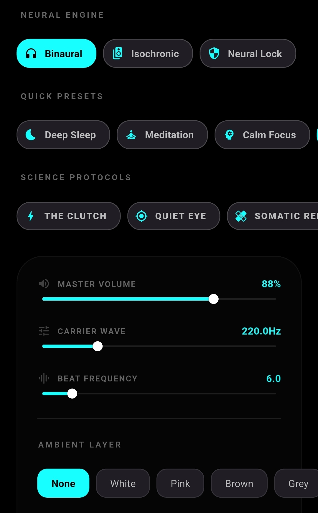 Neural engine presets and ambient mixer