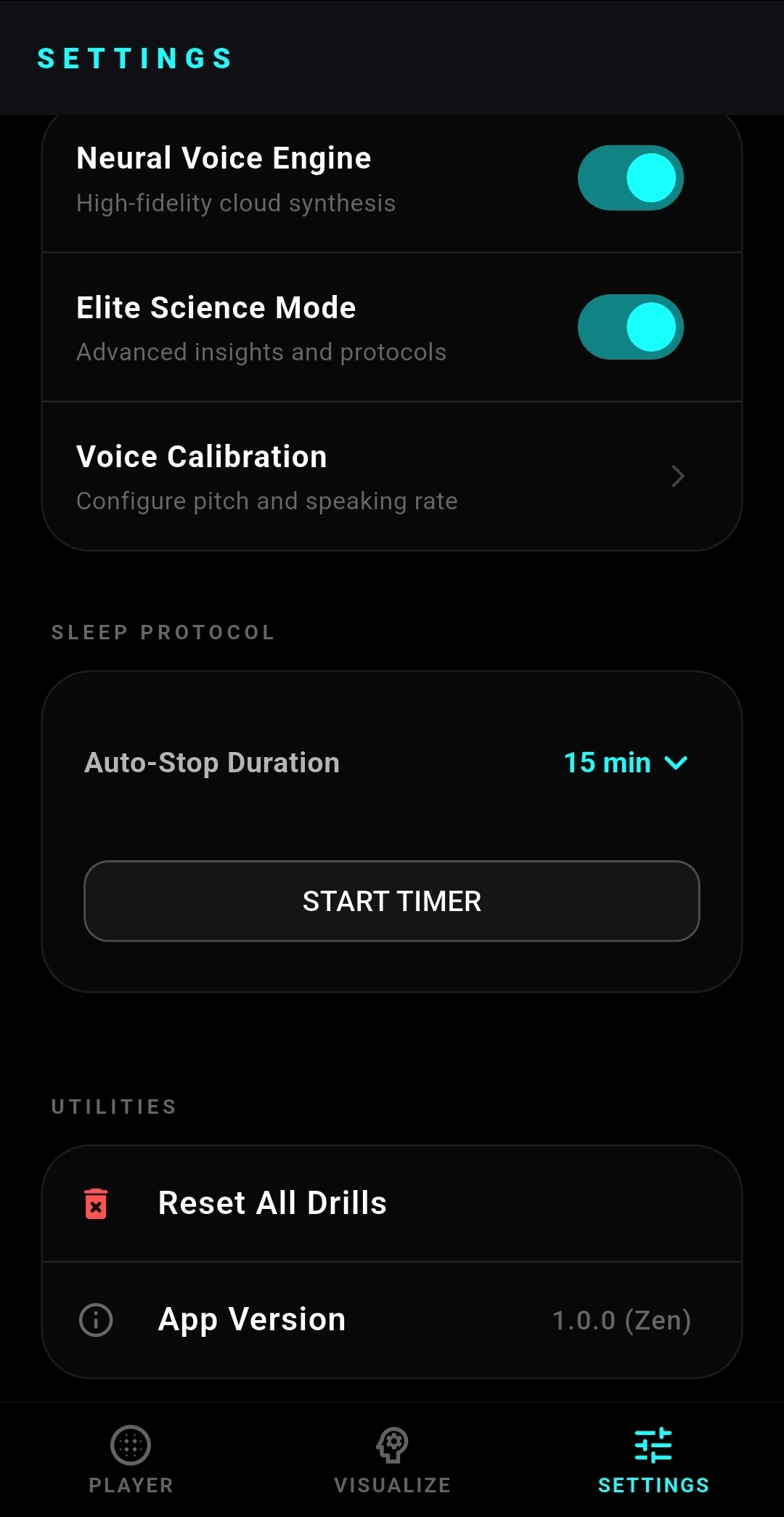 Settings screen